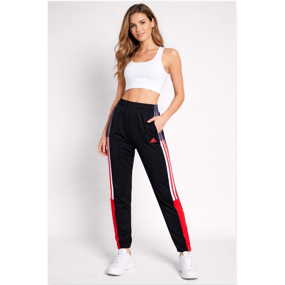 Adidas Track Pants Womens XS Black Red‎ White Primegreen AEROREADY Joggers